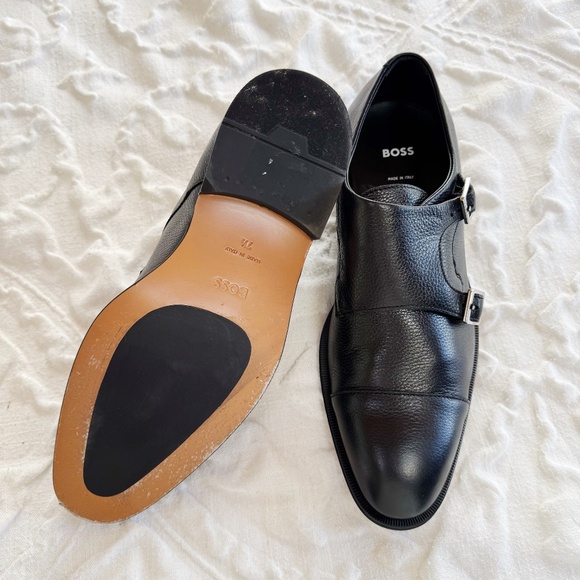 BOSS Double Strap Monk Leather Grain Shoes Size 7.5 - Picture 8 of 11